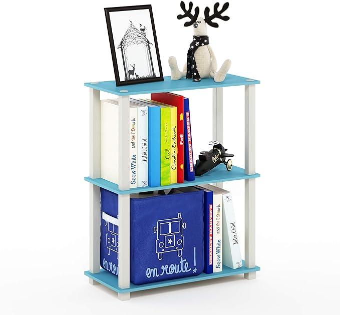 Furinno Turn-S-Tube 3-Tier Compact Multipurpose Shelf Display Rack with Square Tube, Light Blue/White - LeafyLoom