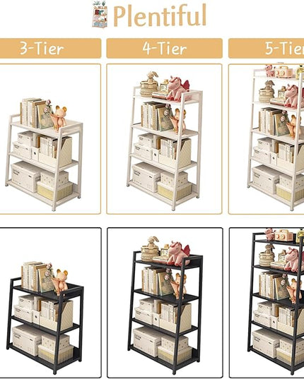 IOTXY 5-Tier Ladder Shelf Bookcase - Wood and Metal Modern Standing Bookshelf, Open Book Shelves Storage Rack, for Home Office, Living Room, Kitchen, Bedroom, Black - LeafyLoom