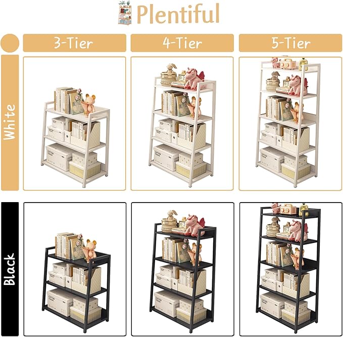 IOTXY 3-Tier Ladder Shelf Bookcase - Wood and Metal Modern Standing Bookshelf, Open Book Shelves Storage Rack, for Home Office, Living Room, Kitchen, Bedroom, Black - LeafyLoom