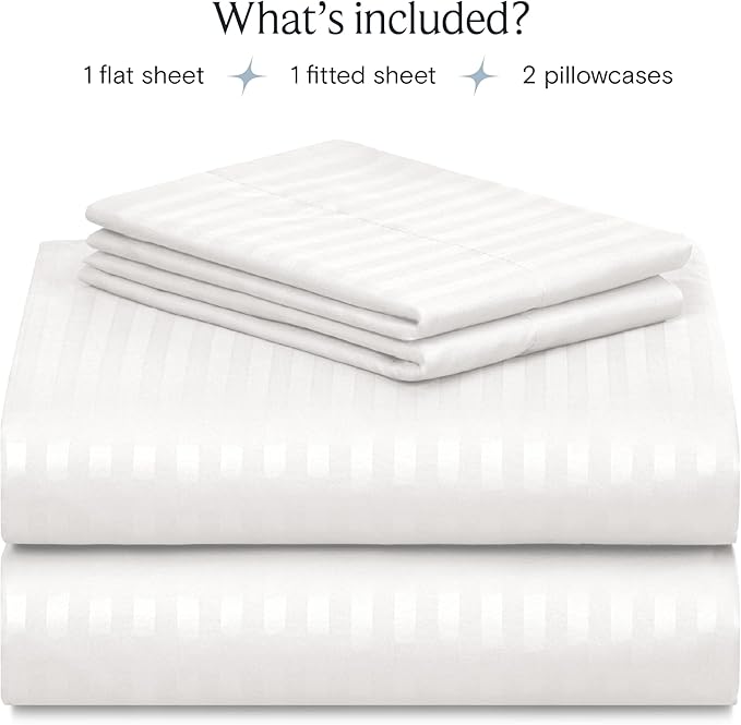 LuxClub Striped Sheets, 4 PC Striped Bed Sheets Twin Size, Deep Pockets 18" Eco Friendly Wrinkle Free-Kids-Fitted Sheets Machine Washable Hotel Bedding (Twin XL, White) - LeafyLoom