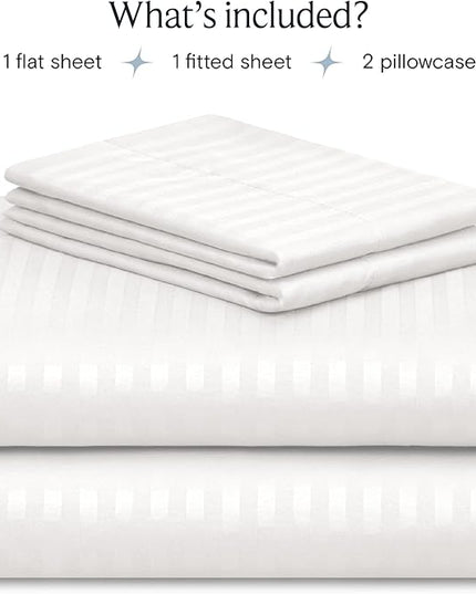 LuxClub Striped Sheets, 4 PC Striped Bed Sheets Twin Size for-Boys-and-Girls-Deep Pockets 18" Eco Friendly Wrinkle Free-Kids-Fitted Sheets Machine Washable Hotel Bedding (Twin, White) - LeafyLoom