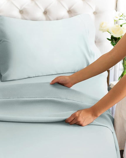 Twin XL Size 3 Piece Sheet Set - Comfy Breathable & Cooling Sheets - Hotel Luxury Bed Sheets for Women & Men - Deep Pockets, Easy-Fit, Soft & Wrinkle Free Sheets - Ice Blue Oeko-Tex Bed Sheet Set - LeafyLoom