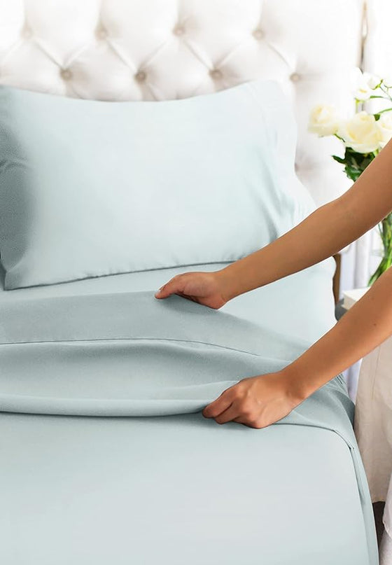 Twin XL Size 3 Piece Sheet Set - Comfy Breathable & Cooling Sheets - Hotel Luxury Bed Sheets for Women & Men - Deep Pockets, Easy-Fit, Soft & Wrinkle Free Sheets - Ice Blue Oeko-Tex Bed Sheet Set - LeafyLoom