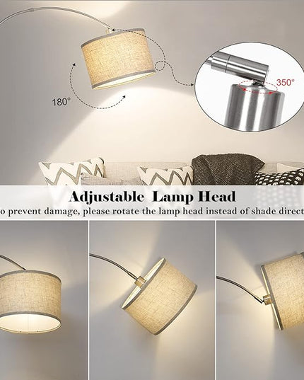 Arc Floor Lamp, Modern Floor Lamp for Living Room with Adjustable Head, Tall Pole Lamp with On/Off Pedal Switch, Over Couch Arched Tall Standing Light for Reading, Bedroom, Office (Silver) - LeafyLoom