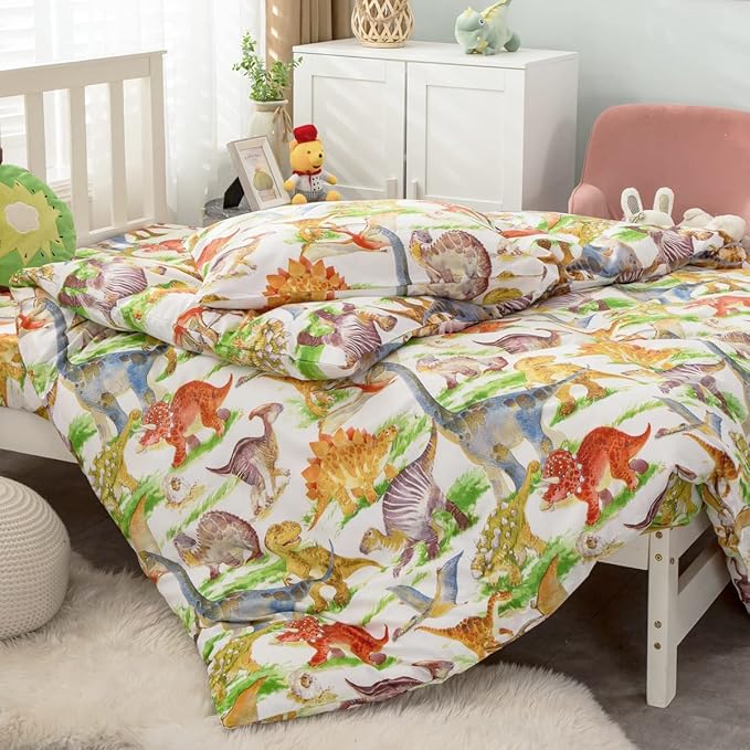 Feelyou Kids Dinosaur Comforter Set Twin Size Boys Girls Watercolor Cute Dino Bedding Set Ultra Soft Lightweight Jungle Animal Pattern Comforter for Children (1 Comforter + 1 Pillowcase, Twin) - LeafyLoom