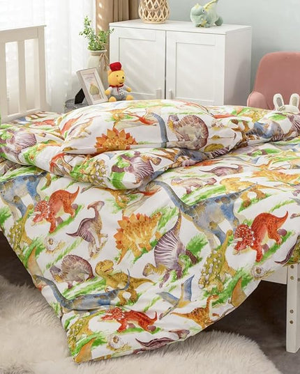 Feelyou Kids Dinosaur Comforter Set Queen Size Boys Girls Watercolor Cute Dino Bedding Set Ultra Soft Lightweight Jungle Animal Pattern Comforter for Children (1 Comforter + 2 Pillowcases, Queen) - LeafyLoom