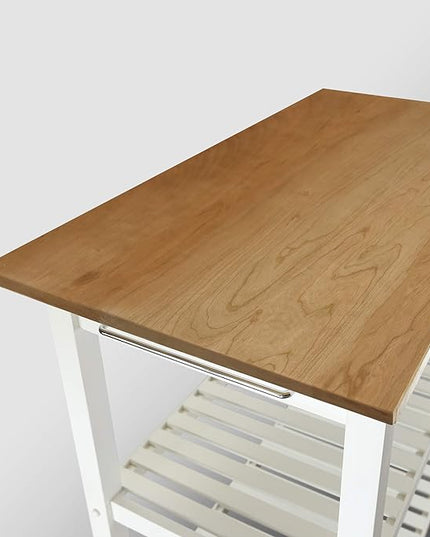 Casual HOME Kitchen Island with Solid American Top, White & Cherry Natural - LeafyLoom