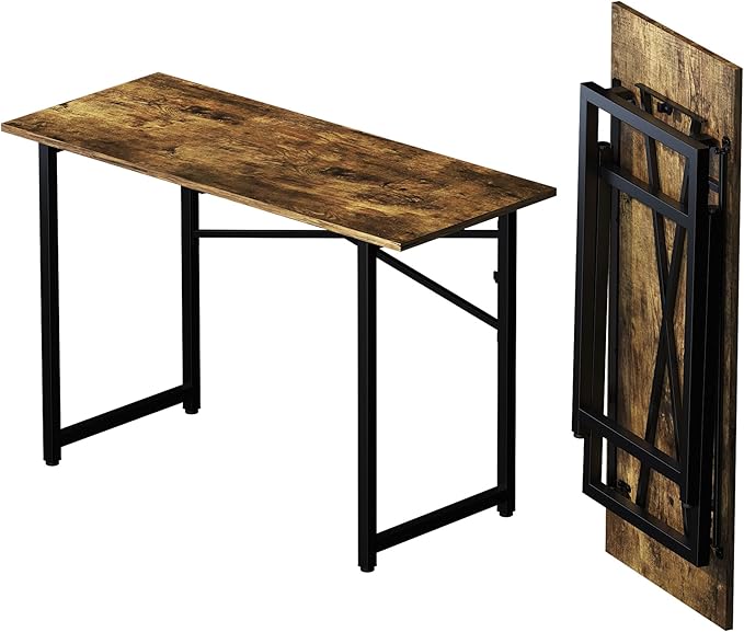 47 inch Folding Computer Desk, Writing Gaming Computer Camping Table, No Assembly Required Home Office Desk, Rustic Brown - LeafyLoom