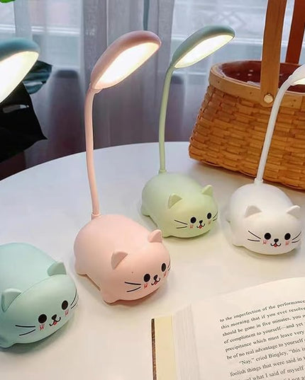 LED Desk Lamp，Mini Cat Night Light, Portable LED Table Light, Cute Foldable USB Rechargeable Reading Light Bedroom Children's Bedside Study (White) - LeafyLoom