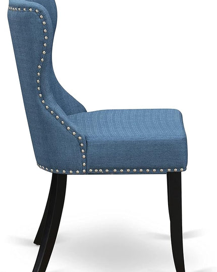 East West Furniture AMSI5-BCH-21 Antique 5 Piece Room Furniture Set Includes a Round Kitchen Table with Pedestal and 4 Blue Linen Fabric Parsons Dining Chairs, 36x36 Inch - LeafyLoom