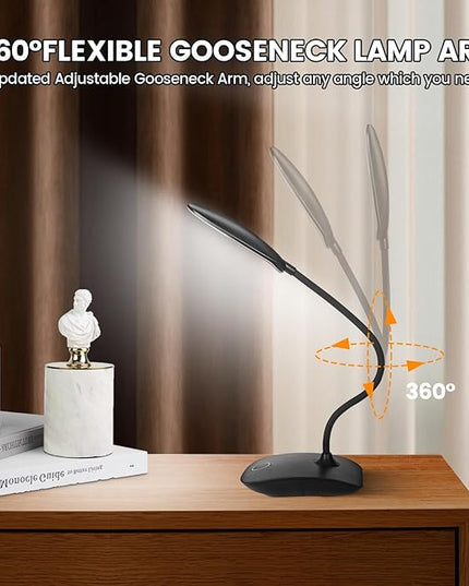 Battery Powered Desk Lamp, Portable Lamps Rechargeable 3 Color Modes Touch Control Stepless Dimming, Wireless Desk Lamp with 2000mAh, Small LED Table Light for Dorm Study Office Bedroom,Black - LeafyLoom