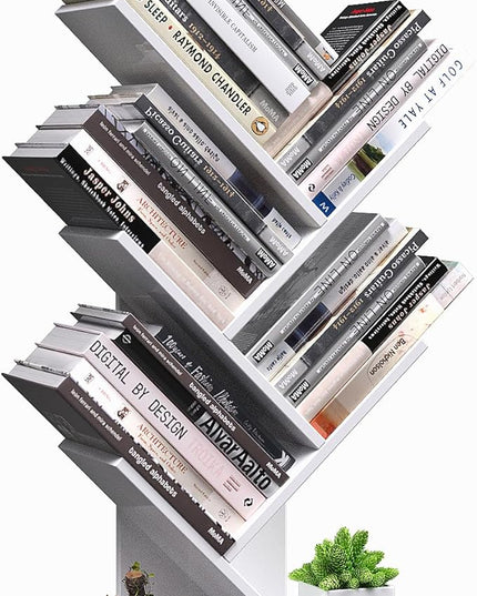 5 Tier Small Tree Bookshelf Desk Book Organizer Narrow Bookcases for Books Magazines CDs Free Standing Retro Wooden Storage Shelves for Home Office Bedroom Living Room White - LeafyLoom