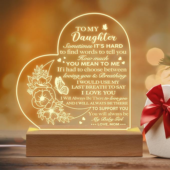 Daughter Birthday Gifts from Mom and Dad, to My Daughter Acrylic Engraved Night Light with Base for Daughter Wedding Valentines Graduation Birthday Christmas Gifts - LeafyLoom