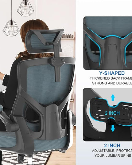𝑯𝑶𝑴𝑬 𝑶𝑭𝑭𝑰𝑪𝑬 𝑪𝑯𝑨𝑰𝑹, Ergonomic Mesh Desk Chair, High Back Computer Chair- Adjustable Headrest with Flip-Up Arms, Lumbar Support, Swivel Executive Task Chair (Modern, Black Coral) - LeafyLoom