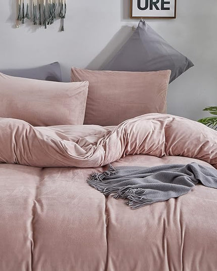 Wellboo Pink Velvet Comforter Sets King Women Girls Blush Pink Bedding Comforters Cute Dusty Pink Adults Winter Quilts Solid Light Red Fluffy Flannel Quilt Bean Pink Micromink Sherpa Fuzzy Plush Bed - LeafyLoom