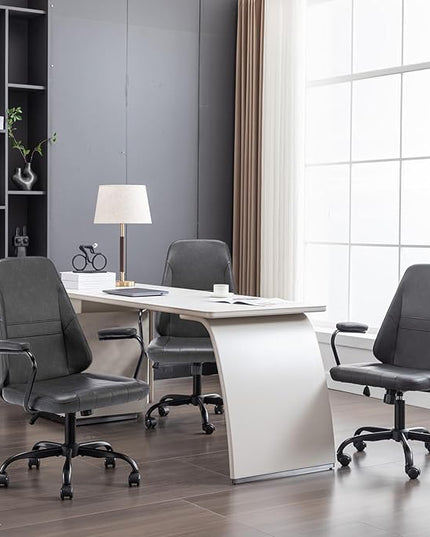 Executive Office Chair, Home Office Desk Chair, Mid Back PU Leather Desk Chair, 360° Swivel Computer Chair, Height Adjustable Tilt Vanity Task Chair for Office, Reading Meeting Room - LeafyLoom