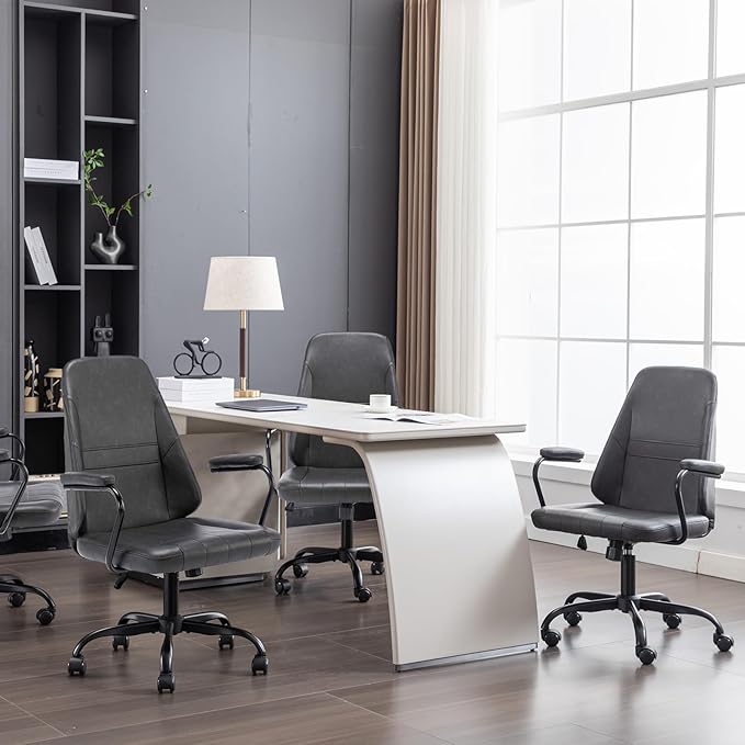 Executive Office Chair, Home Office Desk Chair, Mid Back PU Leather Desk Chair, 360° Swivel Computer Chair, Height Adjustable Tilt Vanity Task Chair for Office, Reading Meeting Room - LeafyLoom