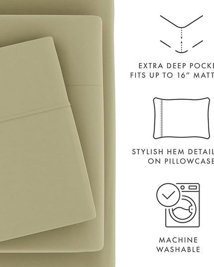 Linen Market Bed Sheets for Queen Size Bed (Sage) - Sleep Better Than Ever with These Soft and Cooling Queen Sheets - Deep Pocket Fits 16" Thick Beds - 4 Piece Queen Sheet Set - LeafyLoom