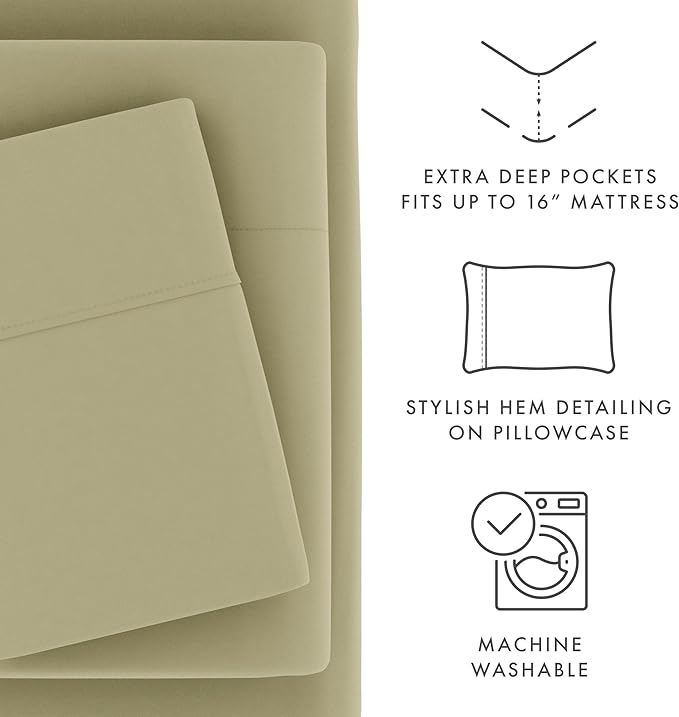 Linen Market Bed Sheets for Queen Size Bed (Sage) - Sleep Better Than Ever with These Soft and Cooling Queen Sheets - Deep Pocket Fits 16" Thick Beds - 4 Piece Queen Sheet Set - LeafyLoom