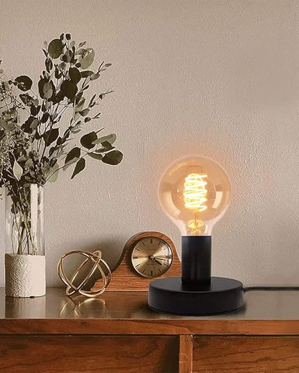 Industrial Table Lamp,Base E26/E27 Ceramic Base Holder, Vintage Small Desk Lamp with Plug in Cord On/Off Switch,Simple Metal Edison Light Bulb Stand (Black) - LeafyLoom