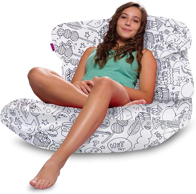 Posh Creations Structured Comfy Bean Bag Chair for Gaming, Reading, and Watching TV, Laguna Lounger, Canvas Coloring Fabric - Creatures - LeafyLoom