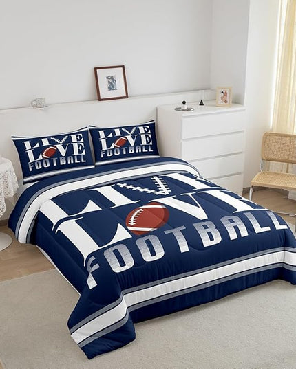 Feelyou Rugby Sports Bedding Set King Size Football Comforter Set for Kids Boys Girls Decor Soccer Ball Game Comforter Microfiber American Football Player Duvet Set Bedroom Quilt Set - LeafyLoom