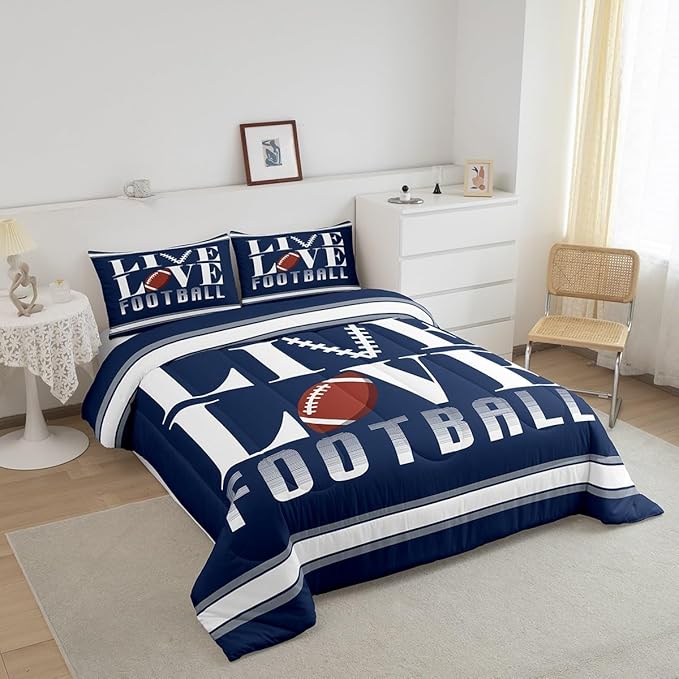 Rugby Sports Bedding Set Full Size Football Comforter Set for Kids Boys Girls Decor Soccer Ball Game Comforter Microfiber American Football Player Duvet Set Bedroom Quilt Set - LeafyLoom