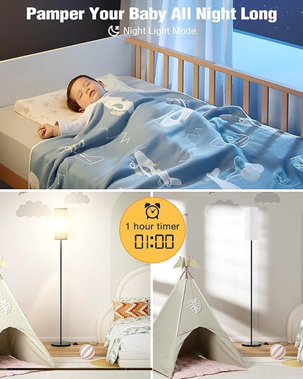 Ambimall 66'' Floor Lamps for Living Room with Remote Control and Stepless Dimmable Colors Temperature & Brightness, 9W Bulb Included(White Lampshade & Black Pole) - LeafyLoom
