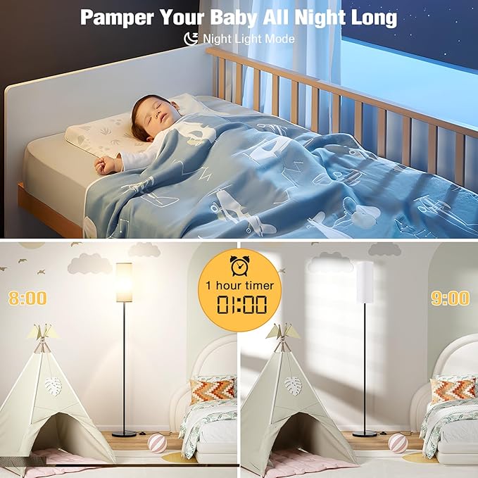 Ambimall 66'' Floor Lamps for Living Room with Remote Control and Stepless Dimmable Colors Temperature & Brightness, 9W Bulb Included(White Lampshade & Black Pole) - LeafyLoom