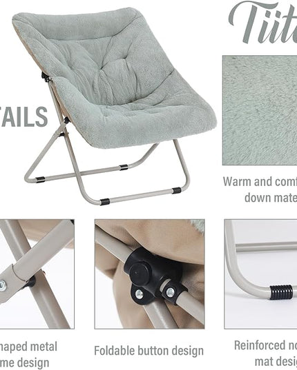 Tiita Comfy Saucer Chair, Soft Faux Fur Oversized Folding Accent Chair, Lounge Lazy Chair for Kids Teens Adults, Metal Frame Moon Chair for Bedroom, Living Room, Dorm Rooms - LeafyLoom