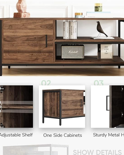 Novilla Retro Farmhouse TV Stand for TVs up to 50 Inches, Living Room Entertainment Center for Flat/Curved Screen, 43 Inches, Walnut - LeafyLoom