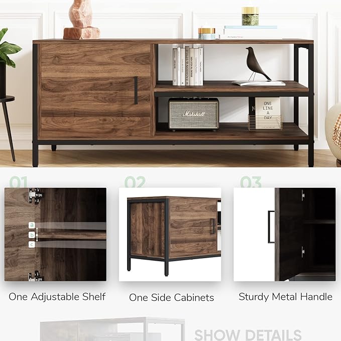 Novilla Retro Farmhouse TV Stand for TVs up to 50 Inches, Living Room Entertainment Center for Flat/Curved Screen, 43 Inches, Walnut - LeafyLoom