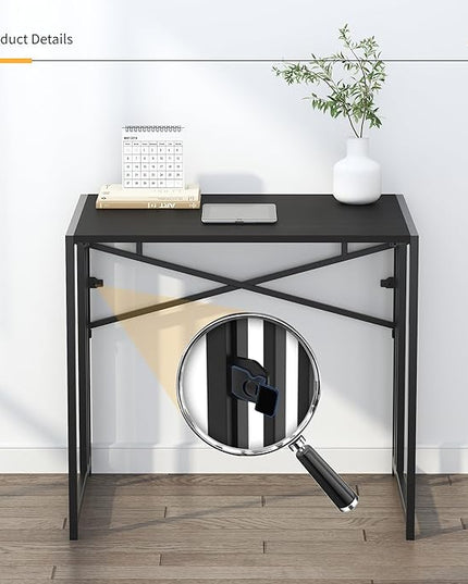 Small Folding Computer Desk 32 inch, Writing Gaming Computer Desk for Small Spaces, No Assembly Required Small Office Desk, Black - LeafyLoom