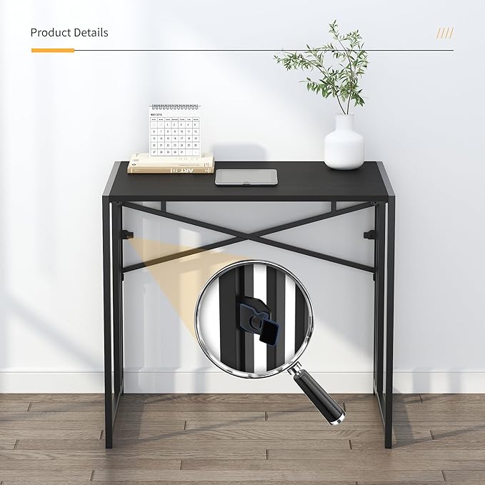 Small Folding Computer Desk 32 inch, Writing Gaming Computer Desk for Small Spaces, No Assembly Required Small Office Desk, Black - LeafyLoom