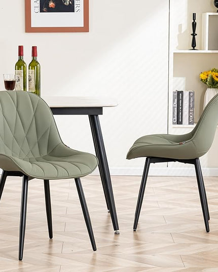 YOUNIKE Dining Chairs Set of 2, Olive Green Comfy Padded Kitchen Chairs, Armless Modern Faux Leather Upholstered Dining Room Chairs, Elegant Dinning Chairs Side Chairs, Easy to Clean - LeafyLoom