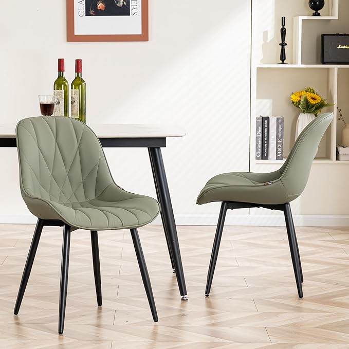YOUNIKE Dining Chairs Set of 2, Olive Green Comfy Padded Kitchen Chairs, Armless Modern Faux Leather Upholstered Dining Room Chairs, Elegant Dinning Chairs Side Chairs, Easy to Clean - LeafyLoom