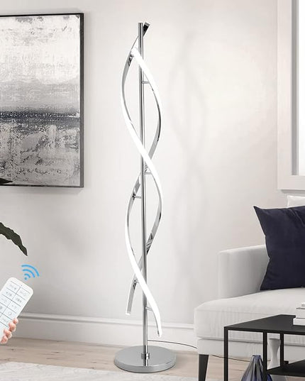 LED Modern Floor Lamp for Living Room, 40W 3 Colors Stepless Dimmable and Color-Changing Bright Floor Standing Lamp,60" Unique Spiral Floor Tall Lamp for Bedroom Office with Remote,Chrome - LeafyLoom