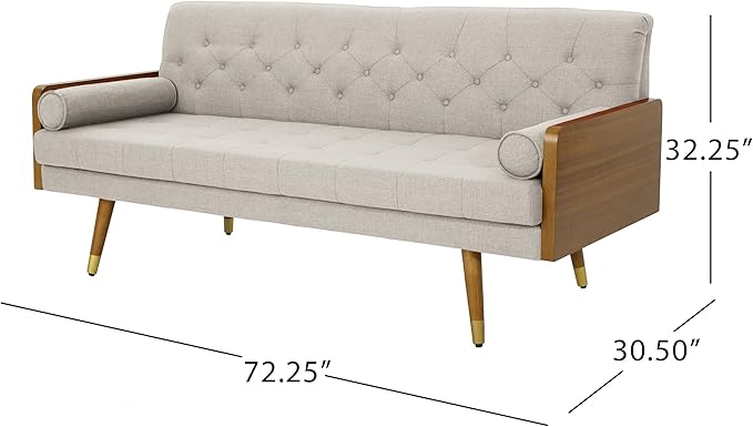 Christopher Knight Home Aidan Mid Century Modern Tufted Fabric Sofa, Beige - LeafyLoom