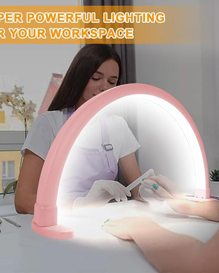 Super Bright Half Moon Light for Nail Desk, Upgrade Nail Lamp for Desk with Stepless Dimming, Half Moon Desk Lamp 3 Color Temperature (Pink) - LeafyLoom