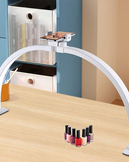 Half Moon Light for Nail Desk,29In Half Moon Lamp with Phone Holder,3000-6000K Half Moon Lamp Perfect LED Machine Light,Nail LIght,Lash Light for Table - LeafyLoom