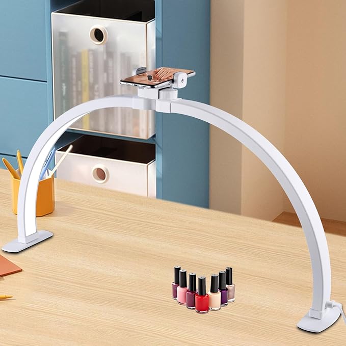 Half Moon Light for Nail Desk,29In Half Moon Lamp with Phone Holder,3000-6000K Half Moon Lamp Perfect LED Machine Light,Nail LIght,Lash Light for Table - LeafyLoom