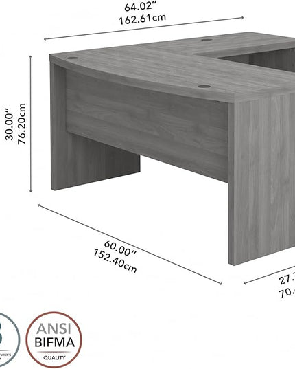 Bush Business Furniture Echo L Shape Desk with Wire Management | Corner Bow Front Table for Home Office with Quick-to-Assemble Hardware, 60W, Modern Gray - LeafyLoom