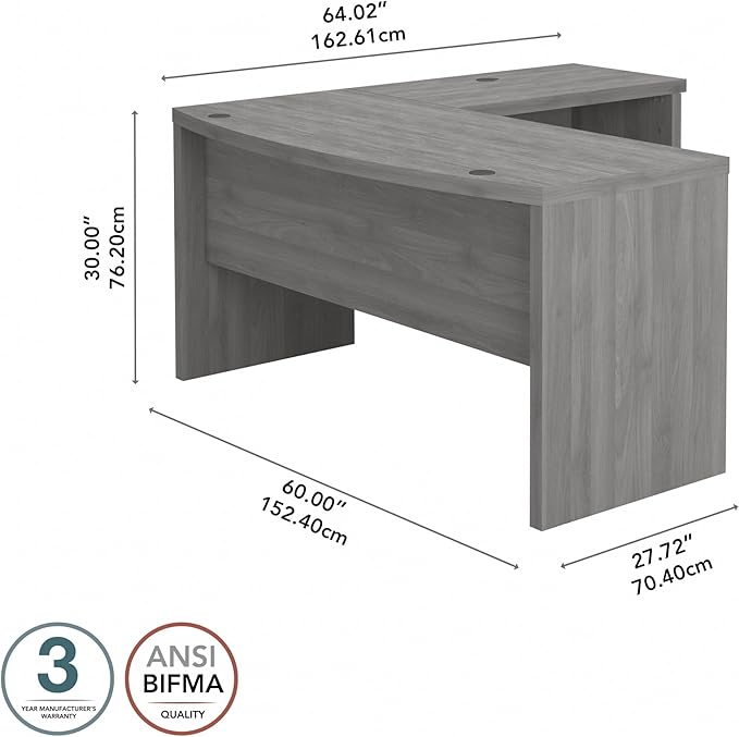 Bush Business Furniture Echo L Shape Desk with Wire Management | Corner Bow Front Table for Home Office with Quick-to-Assemble Hardware, 60W, Modern Gray - LeafyLoom