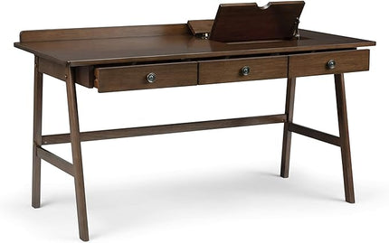 SIMPLIHOME Rylie SOLID WOOD 60 inch Wide Home Office Desk, Writing Table, Workstation, Study Table Furniture in Natural Aged Brown with 3 Drawers - LeafyLoom