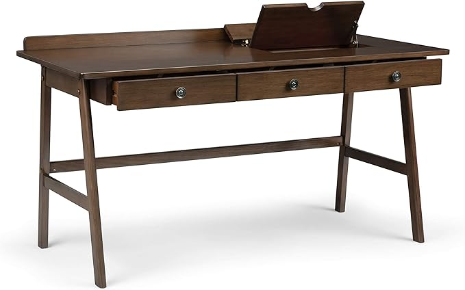 SIMPLIHOME Rylie SOLID WOOD 60 inch Wide Home Office Desk, Writing Table, Workstation, Study Table Furniture in Natural Aged Brown with 3 Drawers - LeafyLoom