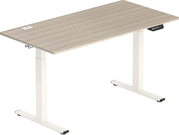 SHW 55-Inch Large Electric Height Adjustable Standing Desk, 55 x 28 Inches, Maple - LeafyLoom