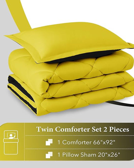 downluxe Twin Comforter Set - Lemon and Black Twin Comforter, Soft Bedding Sets for All Seasons -2 Pieces - 1 Comforter (66"x92") and 1 Pillow Sham(20"x26") - LeafyLoom