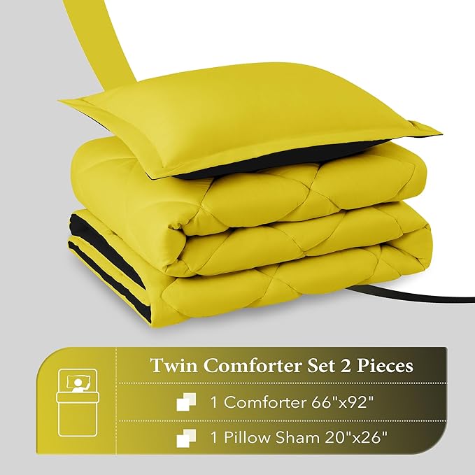 downluxe Twin Comforter Set - Lemon and Black Twin Comforter, Soft Bedding Sets for All Seasons -2 Pieces - 1 Comforter (66"x92") and 1 Pillow Sham(20"x26") - LeafyLoom