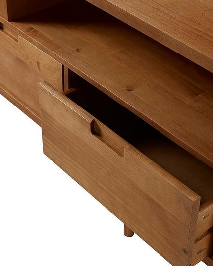 Walker Edison 3-Drawer Mid Century Modern Wood TV Stand for TV's up to 65" Flat Screen Cabinet Door Living Room Storage Entertainment Center, 58 Inch, Caramel - LeafyLoom