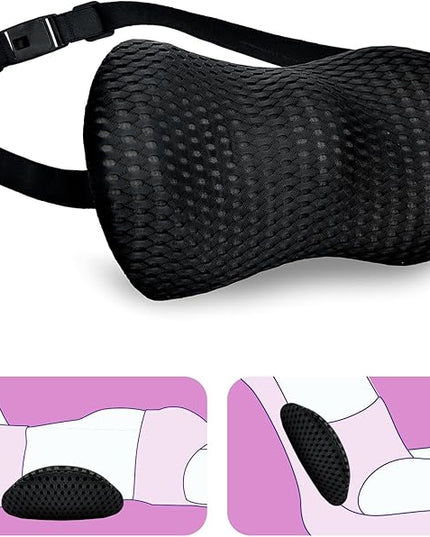 Lumbar Support Pillow - Memory Foam for Low Back Pain Relief, Ergonomic Streamline Car Seat, Office Chair, Recliner and Bed (Upgrade Black) - LeafyLoom